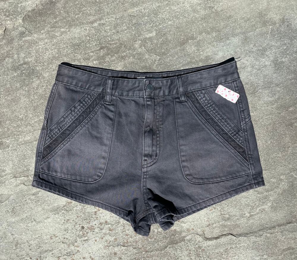 Free People We The Free Croquet Lace Trim Denim Shorts Grey Size 30